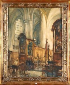 Interieur De L""eglise Saint Nicolas A Bruxelles by Louis Charles Crespin