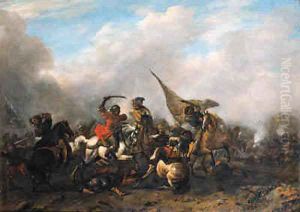 A cavalry skirmish by Philips Wouwerman
