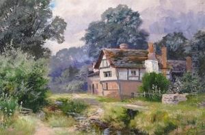 A Country Cottage By A Stream by James Henry Crossland