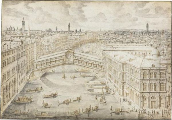A View Of The Grand Canal And
The Rialto Bridge, Venice, With Many Small Boats In The Foreground - view 1