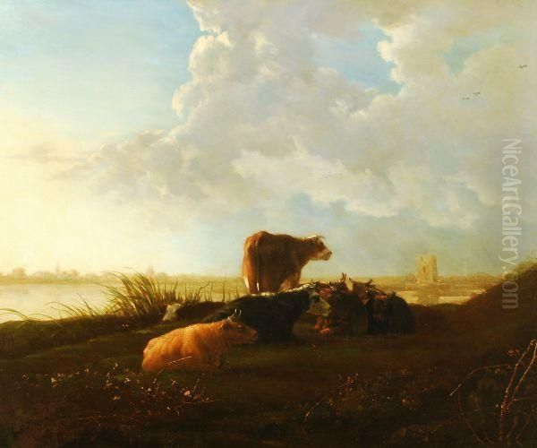 Cattle On A River Bank - view 1