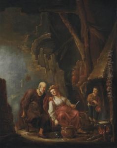 A Kitchen With Peasants Cooking