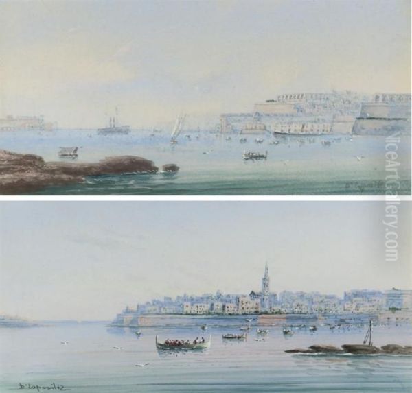 Fishing Boats Off The Coast, Valetta; And Valetta From Thecoast - view 1