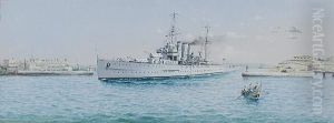 County Class Cruiser Leaving The
 Grand Harbour, Valletta; View Of Fort Saint Elmo, Valletta, A Pair