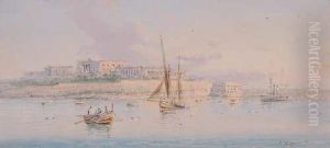Gouache, Maltese Harbour Scene
