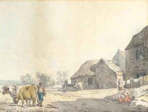 A farm on the outskirts of a village by Francis Wheatley