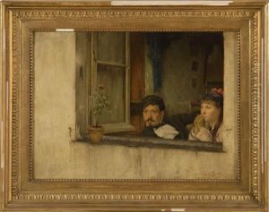 A Young Man And Woman Gaze Out A Window A Young Man And Woman Gaze Out A Window