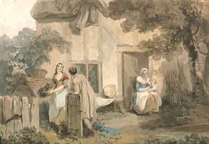 Figures outside a cottage by Francis Wheatley