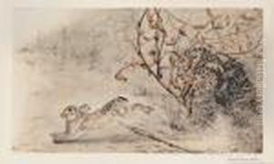 Epagneul Levant Un Lievre by Leon Danchin