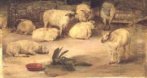 Ten Sheep in a pen by Sir David Wilkie