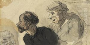 The Heads Of Two Me by Honore Daumier