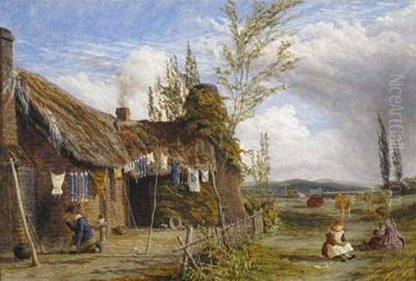 A Rural Cottage With Children And Cattle - view 1