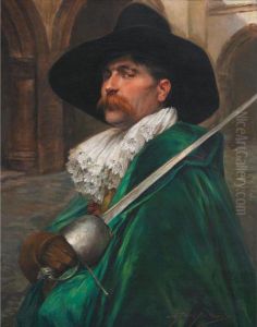 Musketeer In A Green Cape On Guard