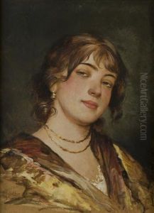 Ritratto Di Giovane Donna Con Collana E Orecchini by Eugene de Blaas
