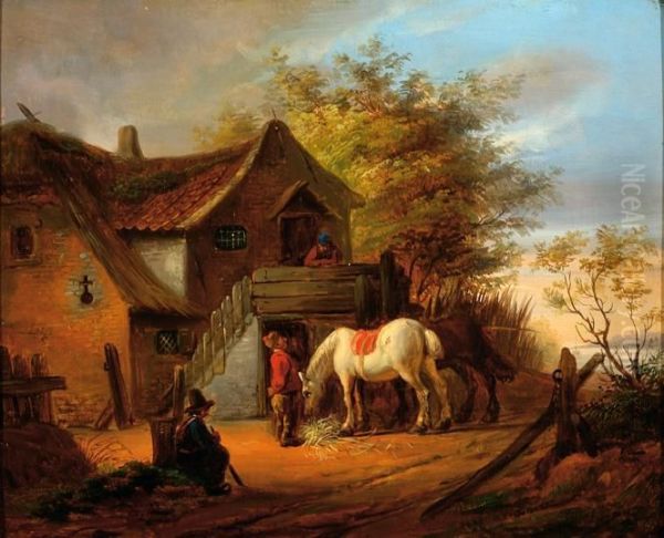 A White Horse And Several Figures By A Farm - view 1