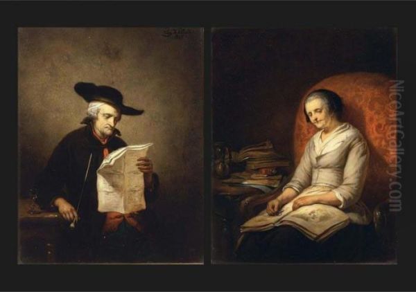Portrait Of A Man And A Woman Reading (a Pair) - view 1