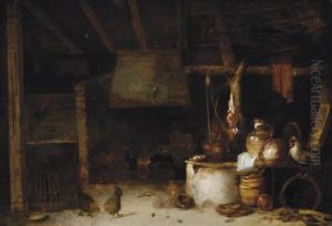 Figures By A Fire, In An Interior by Pieter de Bloot