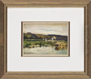 Haymaking On Bolney Island by Alfred de Breanski