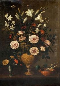 Flores En Jarron De Bronce