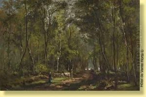 Troupeau Dans Un Chemin Arbore
