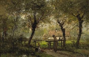 A Wooded Landscape With A Woman And Children On A Path A Wooded Landscape With A Woman And Children On A Path