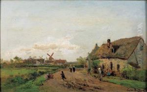 Chaumieres Et Moulin by Cesar De Cock