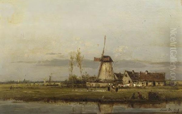 Washerwomen At Work By A Windmill - view 1
