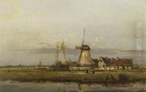 Washerwomen At Work By A Windmill