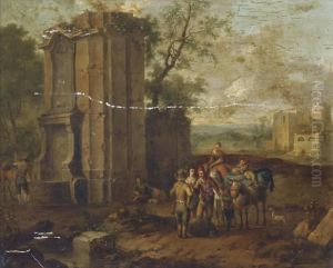 Travellers Resting By A Landscape by Franz Ferg