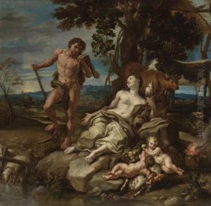 Adam And Eve With The Infants Cain And Abel by Lorenzo De Ferrari