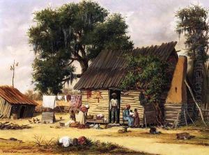 Family Gathered by a Cabin