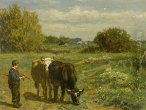 Young Herder With Cows In A Landscape Young Herder With Cows In A Landscape