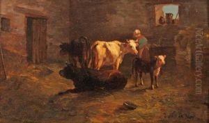 Vaches A L'etable by Johannes-Hubertus-Leonardus de Haas