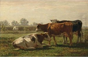 Cows In A Summer Landscape by Johannes-Hubertus-Leonardus de Haas