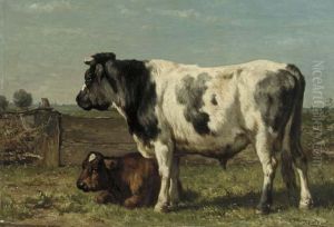 A Bull And A Calf In A Meadow A Bull And A Calf In A Meadow
