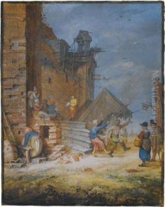 Peasants Dancing And Singing By A Crumbling Castle