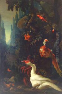 Ornamental Birds In A Landscape