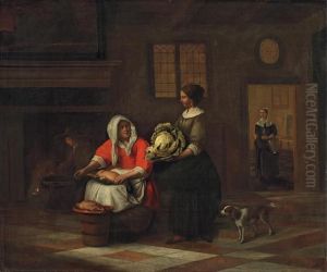 Kucheninterieur Mit Zwei Frauen Bei Der Arbeit
