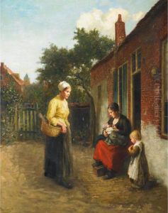 Visiting The New Mother by Bernard Johann De Hoog