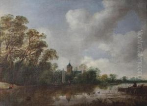 A River Landscape With Various Vessels, A Church Beyond A River Landscape With Various Vessels, A Church Beyond