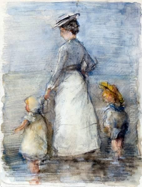 Vrouw Met Kindjes Aan Zee - view 1