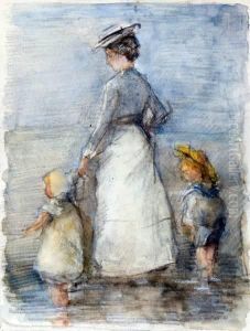 Vrouw Met Kindjes Aan Zee Vrouw Met Kindjes Aan Zee