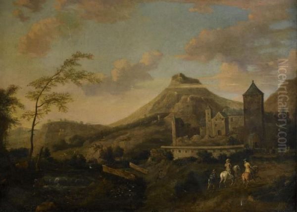 Pastoralt Landskap Med Ridande Sallskap - view 1