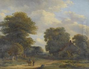 Landschaftsidylle Mit Reiter Und Staffage by Jan Baptiste de Jonghe
