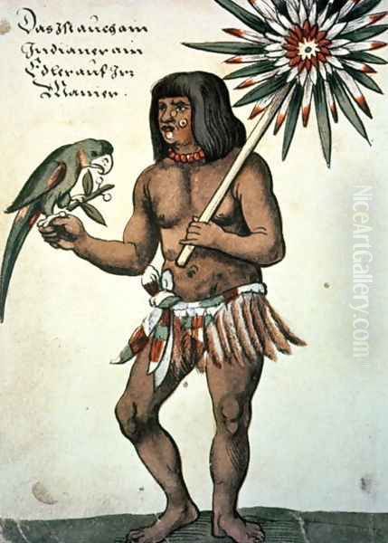 Amazon Indian, engraved by Theodore de Bry (1528-98) - view 1