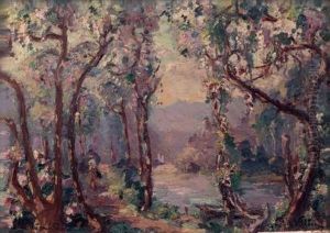 Promenade Au Bord De L'eau by Emmanuel Victor Auguste Marie De La Villeon