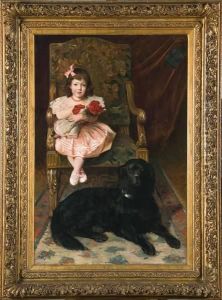 Portrait D""une Fillette Assise Avec Son Grand Chien Noir by Paul De Laboulaye