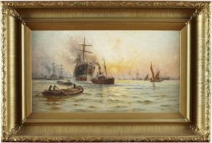 Shipping On The Thames At Sunset by Charles John de Lacy