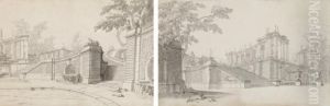 Deux Vues De Parc Et De Palais Avec Des Escaliers Dans Le Gout Rocaille