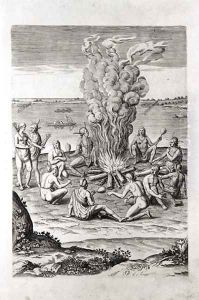 Indians praying around a fire, engraving from Hariot's A Briefe and True Report of...Virginia, 1590, engraved by Theodor de Bry (1528-98) Indians praying around a fire, engraving from Hariot's A Briefe and True Report of...Virginia, 1590, engraved by Theodor de Bry (1528-98)